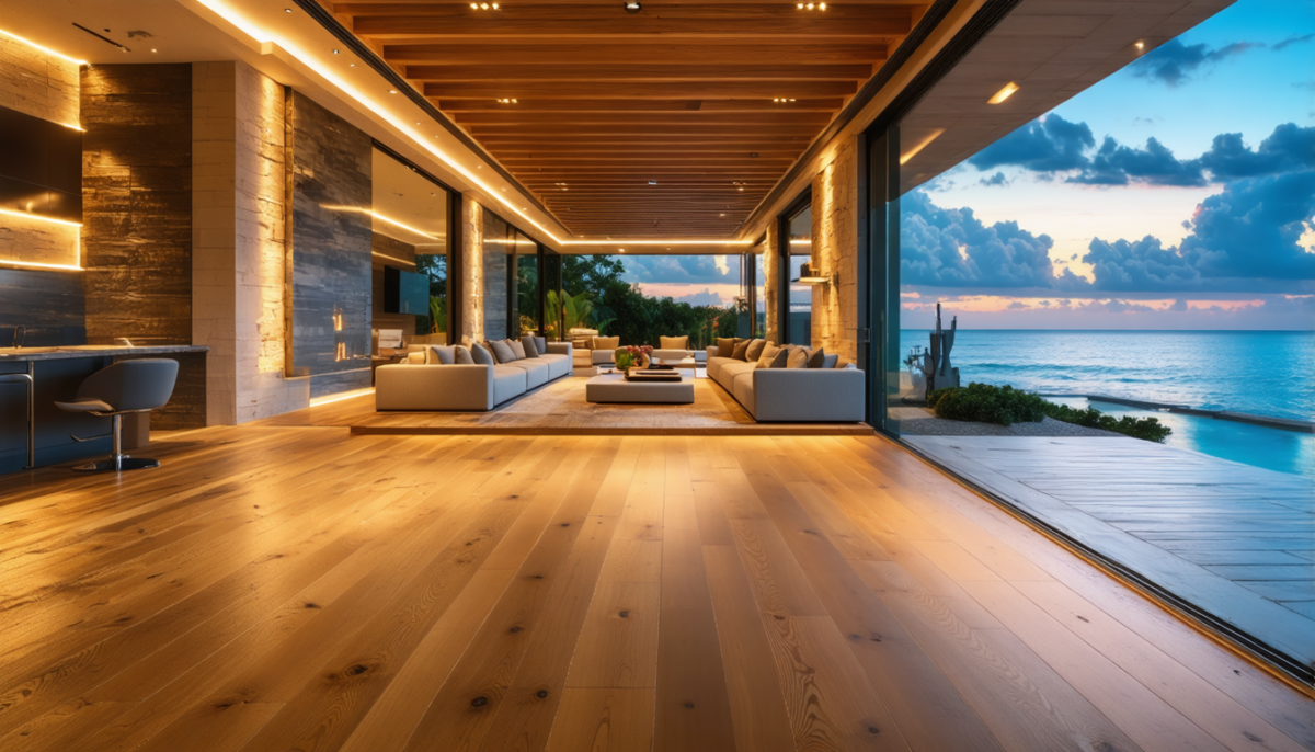 découvrez la rénovation élégante d'un parquet en chêne massif dans une villa du cap ferret, avec un ponçage soigné et une finition teintée qui sublimera votre intérieur.
