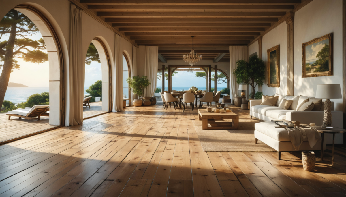 découvrez la rénovation élégante d'un parquet en chêne massif dans une villa du cap ferret, avec un ponçage soigné et une finition teintée pour sublimer le bois naturel.